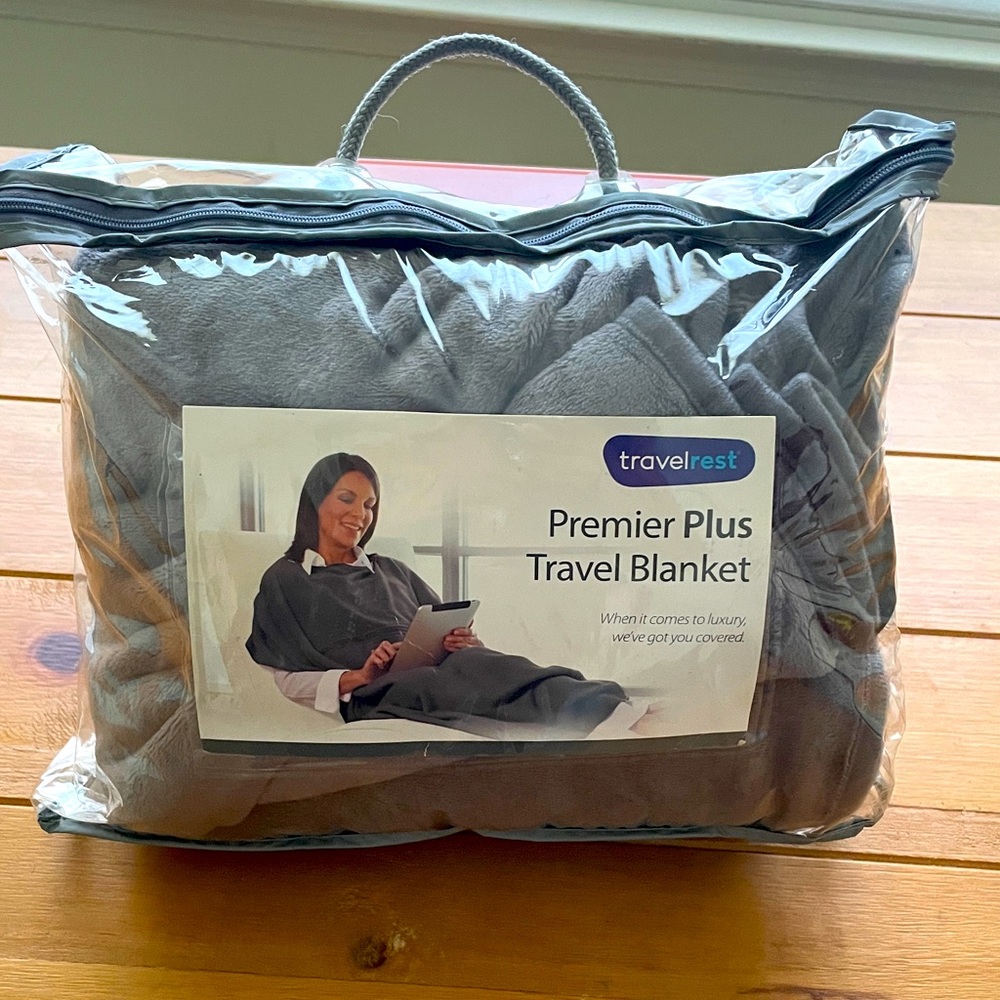 Premium Plus Travel Gray Blanket with Built in Stuff Bag Size 40” X 72”